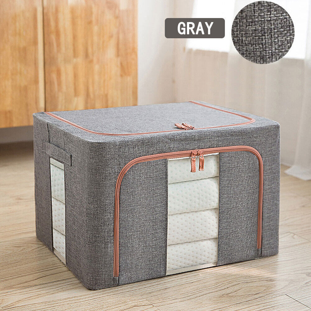 Foldable Storage Box | Crushed Steel Frame Clothes Quilt Toys Organizer | 24L
