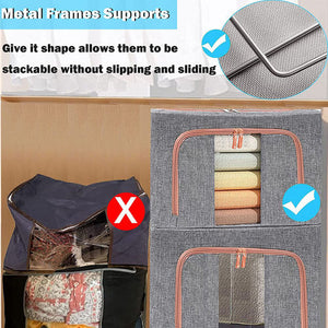 Foldable Storage Box | Crushed Steel Frame Clothes Quilt Toys Organizer | 24L