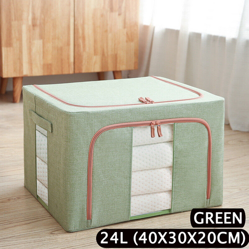 Foldable Storage Box | Crushed Steel Frame | Clothes Quilt Toys Organizer | 24L