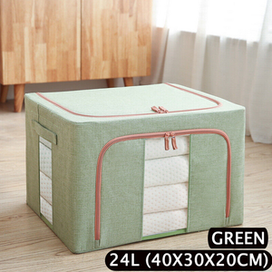 Foldable Storage Box | Crushed Steel Frame | Clothes Quilt Toys Organizer | 24L