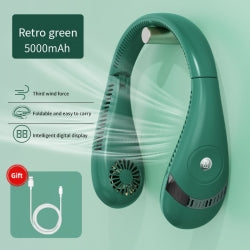Green 5000mAh Mini Neck Fan | Bladeless Foldable Portable | Quiet Rechargeable 360° Cooler