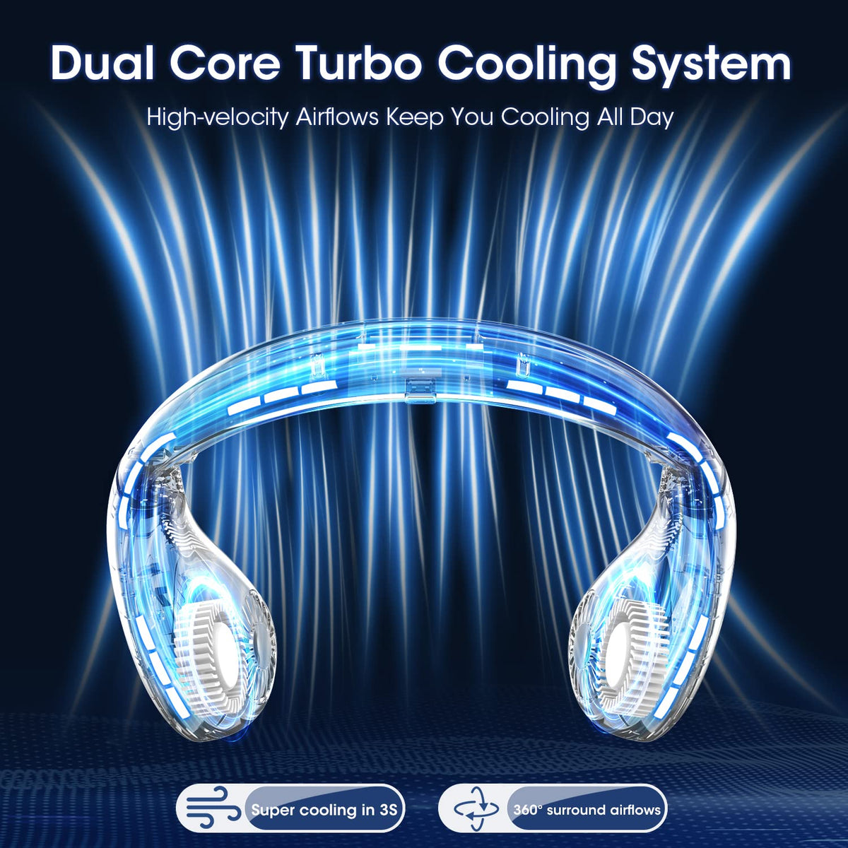 Green 5000mAh Mini Neck Fan | Bladeless Foldable Portable | Quiet Rechargeable 360° Cooler