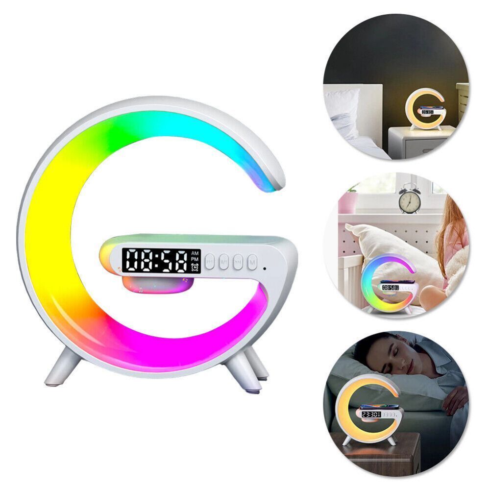 White Smart G Lamp Night Light | Bluetooth Speaker | Wireless Charger | LED RGB Alarm Clock