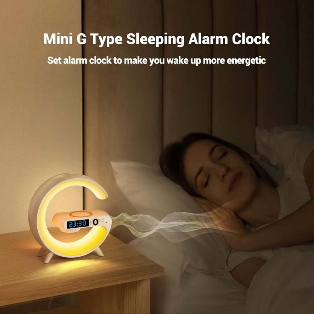 White Smart G Lamp Night Light | Bluetooth Speaker | Wireless Charger | LED RGB Alarm Clock