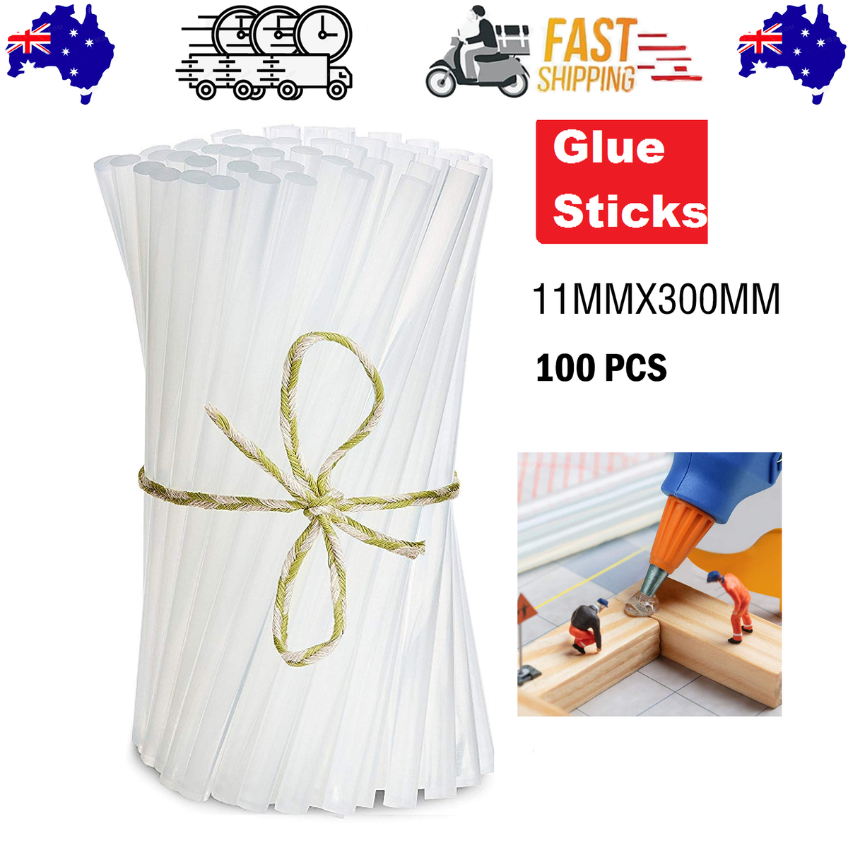Hot Glue Sticks | 100 Pcs | Clear Melt Adhesive | 11mm x 300mm | For Glue Gun