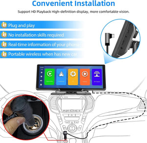 10.26" 4K Dash Cam Car Stereo | For Apple Carplay & Android Auto | GPS Rear Camera