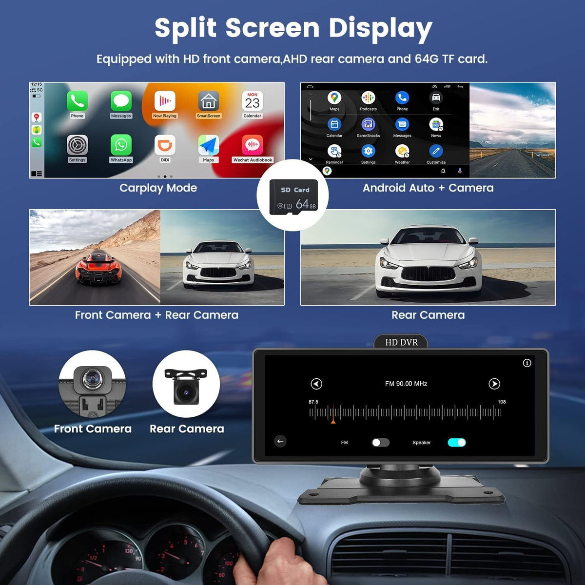 10.26" 4K Dash Cam Car Stereo | For Apple Carplay & Android Auto | GPS Rear Camera