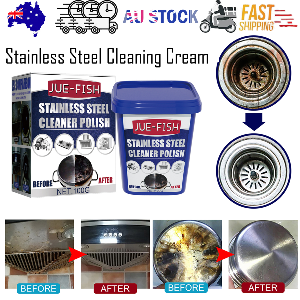 Stainless Steel Cleaning Cream | Jue-Fish | Kitchen Pot & Stove Black Scale Remover
