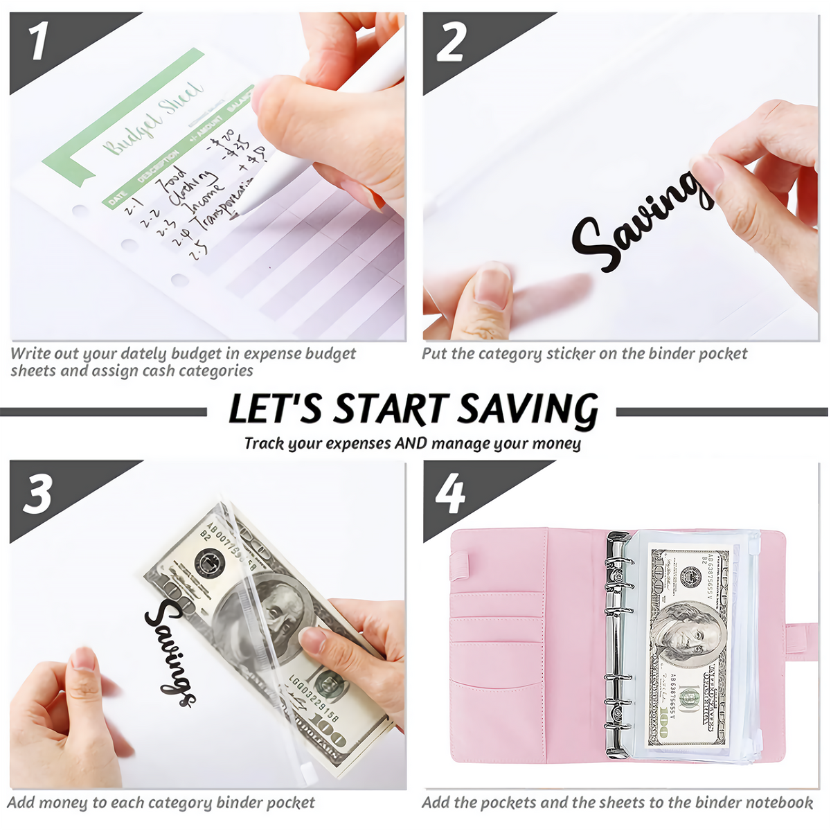 A6 PU Leather Notebook Binder | Budget Planner | Cash Pockets | Organizer for Finance