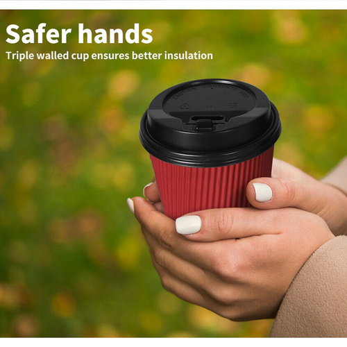 Red Disposable Coffee Cups with Lids | Healthy Paper Takeaway | 8OZ | 100Set