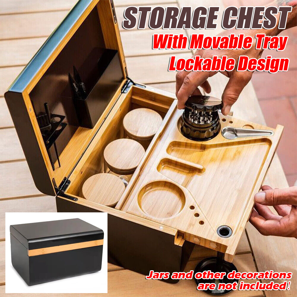 Wooden Storage Chest | Movable Tray | Lockable Stash Box | Rolling Tray | Gift