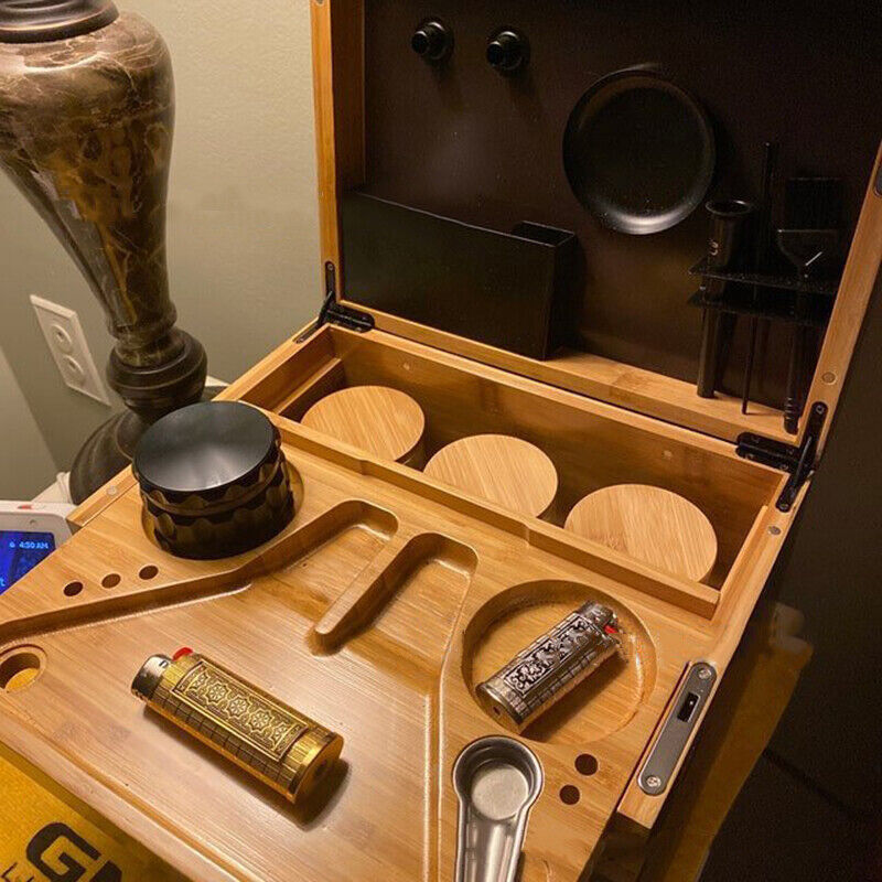 Wooden Storage Chest | Movable Tray | Lockable Stash Box | Rolling Tray | Gift