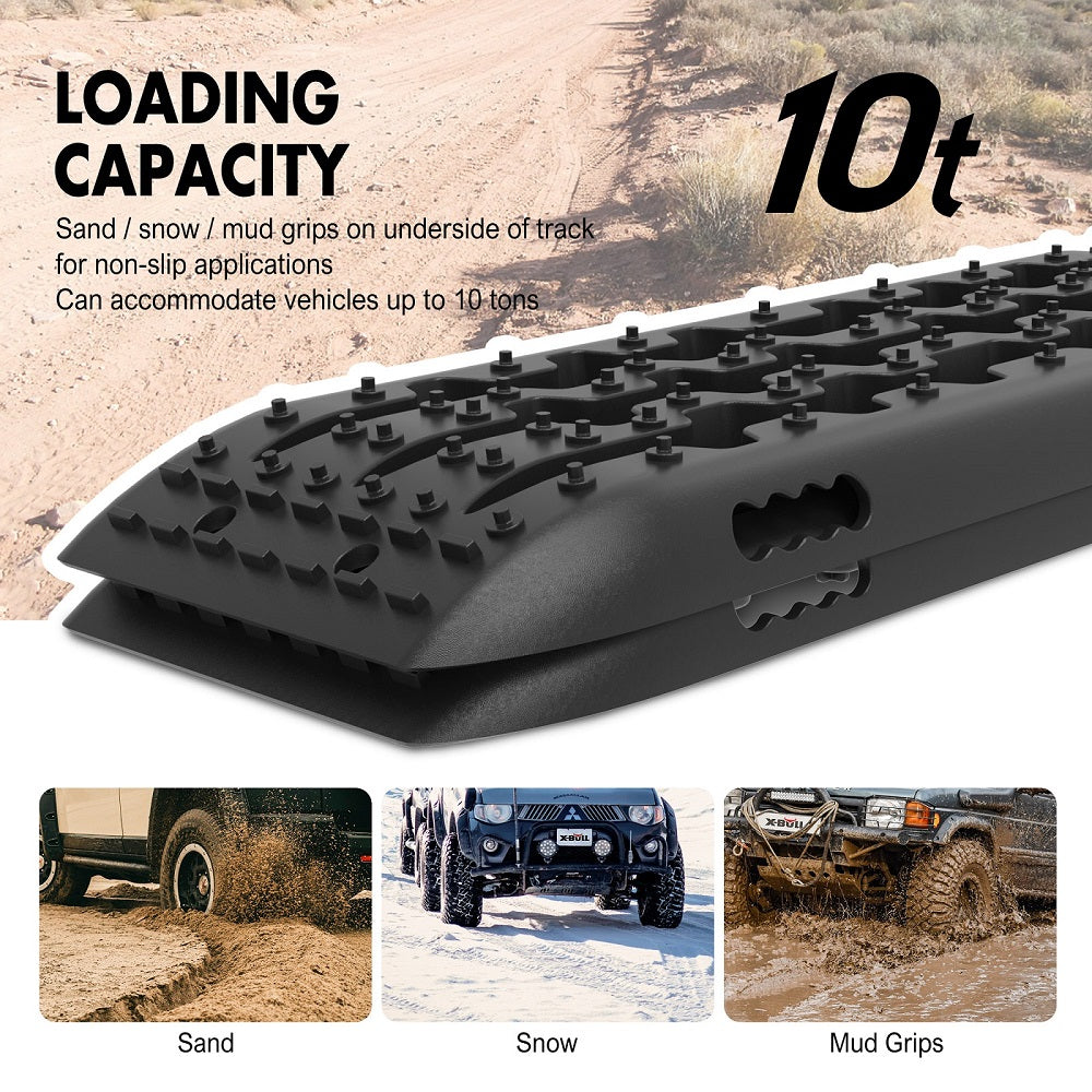 X-BULL Recovery Track Board Kit | Black | 4x4 Sand, Snow, Mud Traction with Mounting Straps