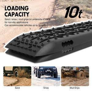 X-BULL Recovery Track Board Kit | Black | 4x4 Sand, Snow, Mud Traction with Mounting Straps