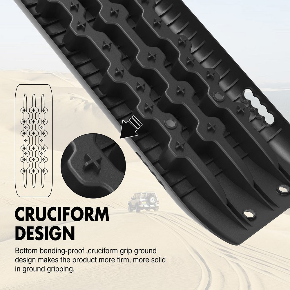 X-BULL Recovery Track Board Kit | Black | 4x4 Sand, Snow, Mud Traction with Mounting Straps