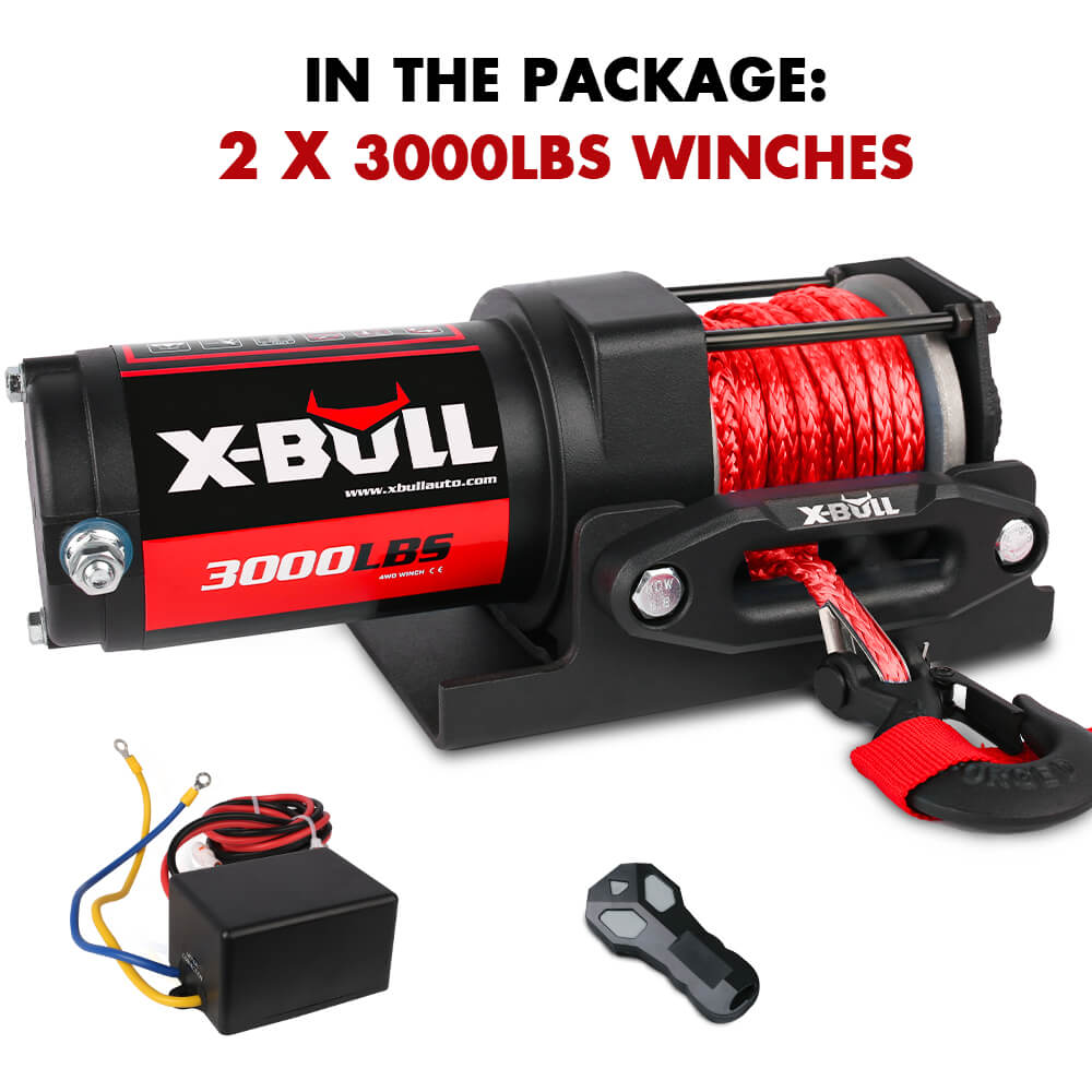X-BULL 12V Electric Winch Boat | 3000LBS Synthetic Rope | Wireless Remote | ATV 4WD | 2 Units