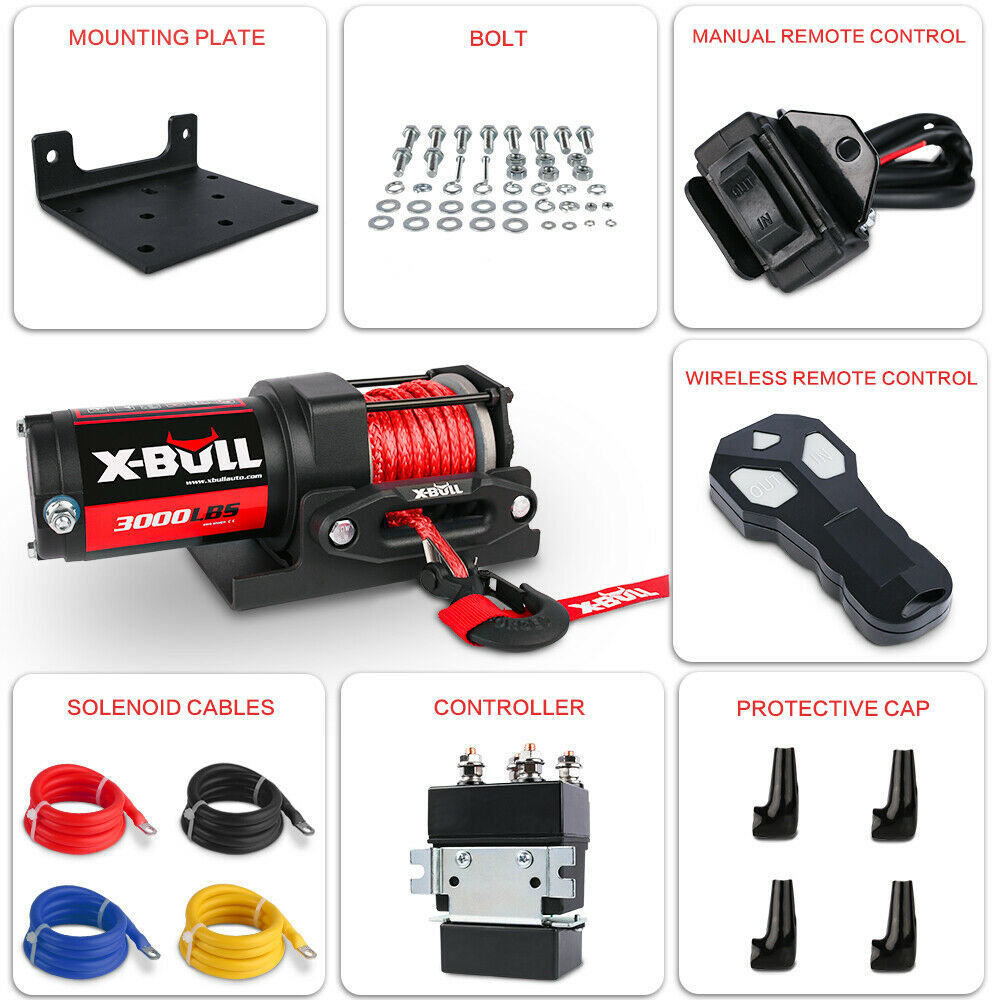 X-BULL 12V Electric Winch Boat | 3000LBS Synthetic Rope | Wireless Remote | ATV 4WD | 2 Units