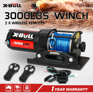 X-BULL Electric Winch 12V | 3000LBS Synthetic Rope | ATV UTV Boat Trailer | 2 X Wireless Remote