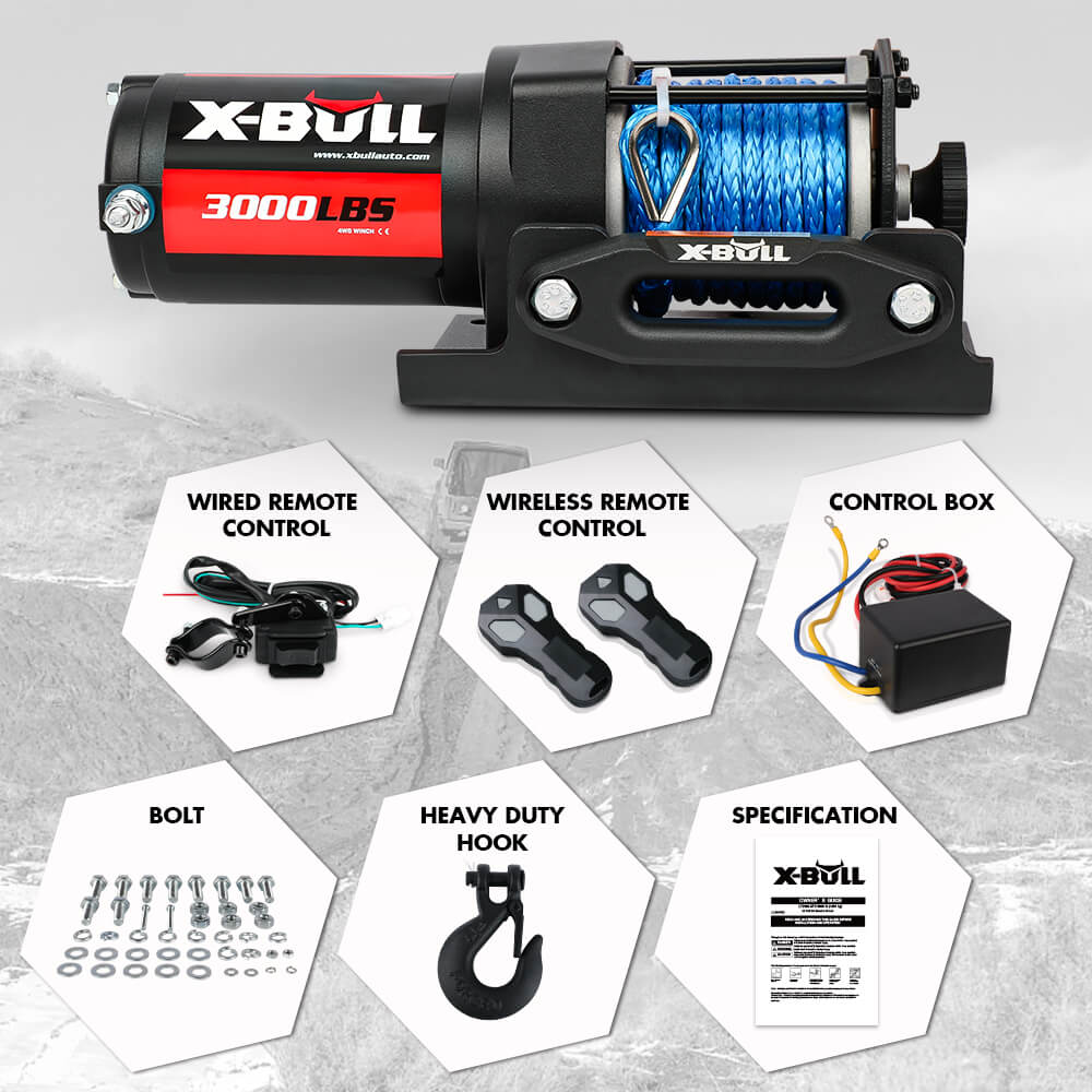 X-BULL Electric Winch 12V | 3000LBS Synthetic Rope | ATV UTV Boat Trailer | 2 X Wireless Remote