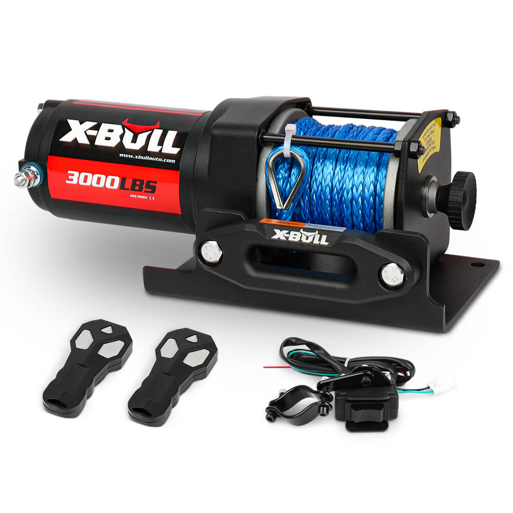 X-BULL Electric Winch 12V | 3000lbs/1360kg Synthetic Rope | 2 Wireless Remotes | Boat ATV UTV 4WD