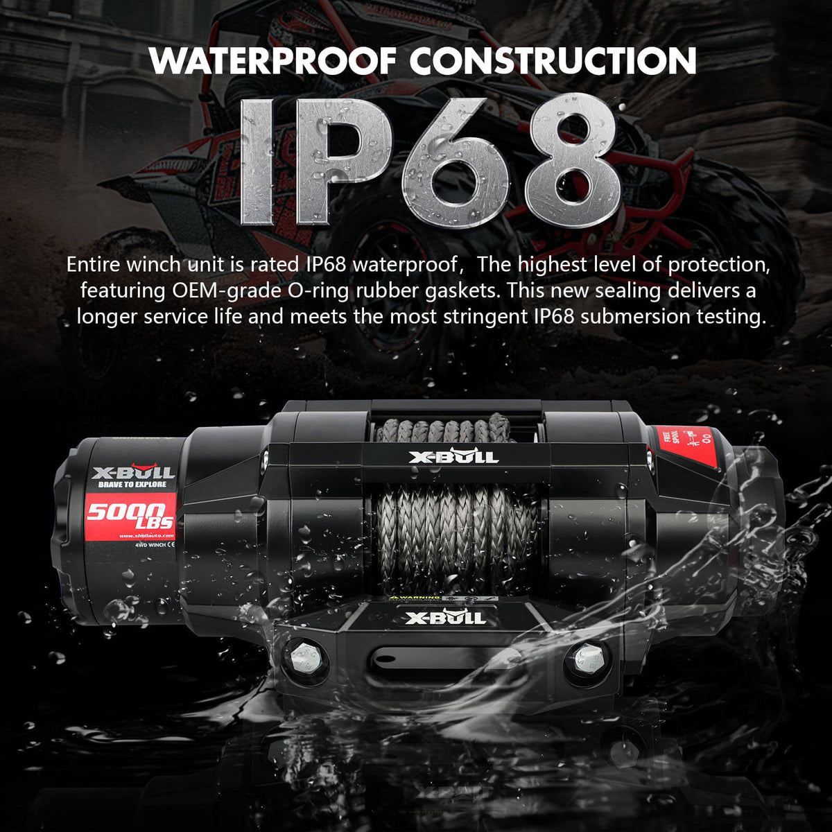 X-BULL 5000lbs Electric Winch | 12V | Synthetic Rope | ATV UTV Boat | Upgraded Version