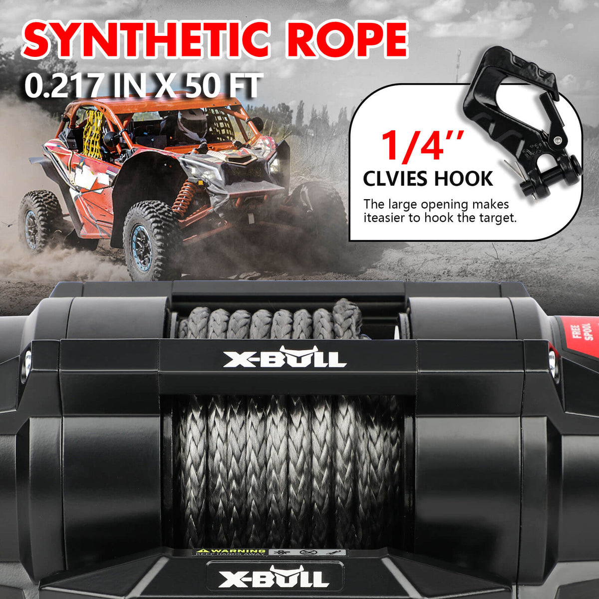 X-BULL 5000lbs Electric Winch | 12V | Synthetic Rope | ATV UTV Boat | Upgraded Version