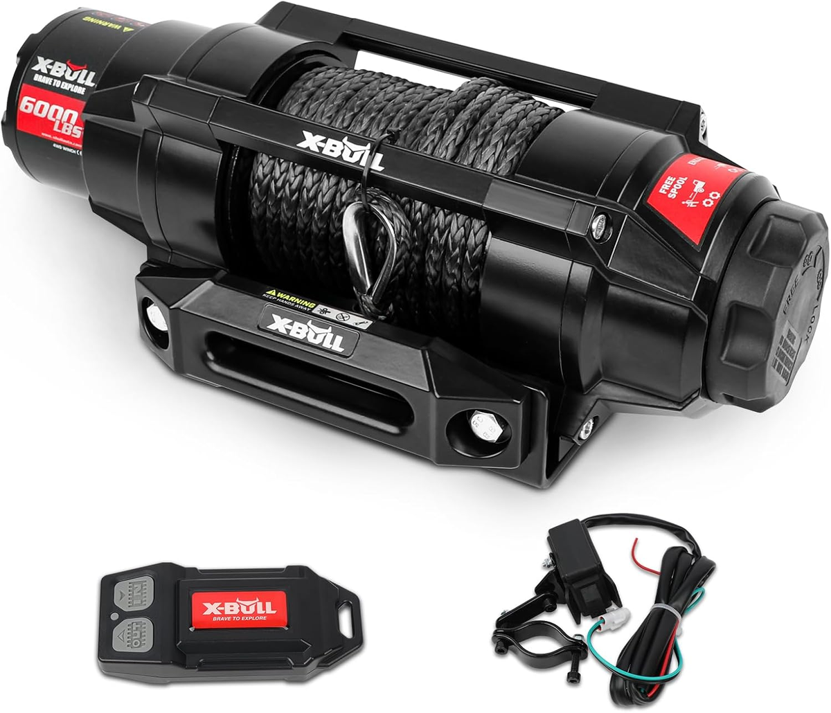 X-BULL 6000lbs Electric Winch | 12V | Synthetic Rope | Towing Trailer ATV UTV Boat | Upgraded Version