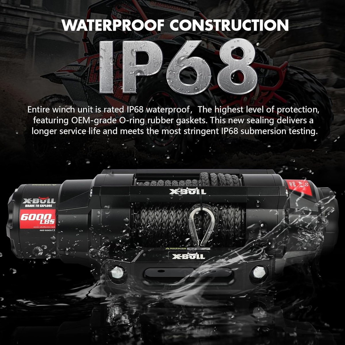 X-BULL 6000lbs Electric Winch | 12V | Synthetic Rope | Towing Trailer ATV UTV Boat | Upgraded Version