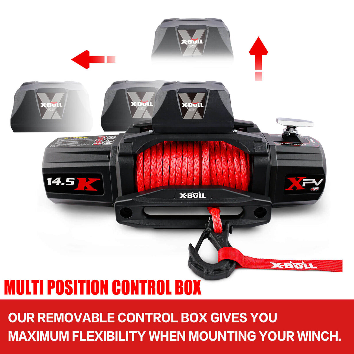 X-BULL 12V Electric Winch | 14500LBS Synthetic Rope with 2 Pairs Recovery Tracks | Gen2.0 Black