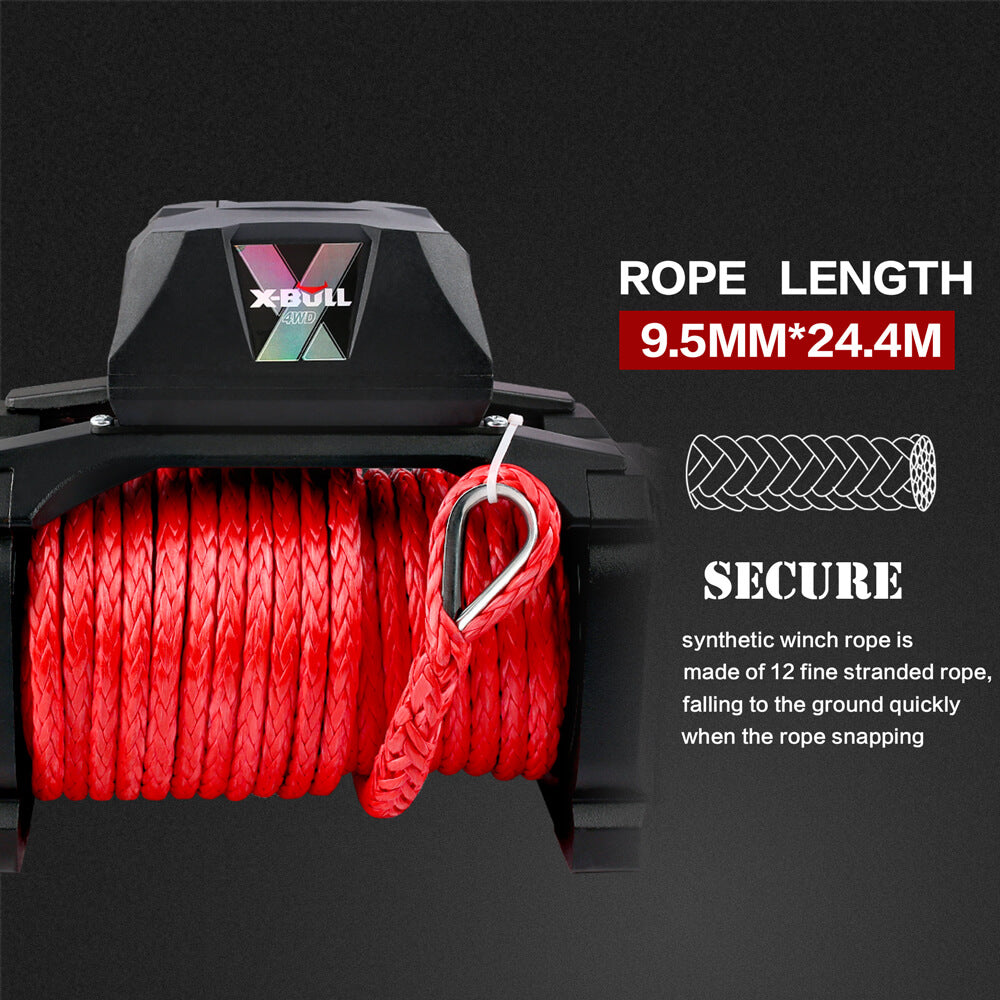 X-BULL 12V Electric Winch | 14500LBS Synthetic Rope with 2 Pairs Recovery Tracks | Gen2.0 Black