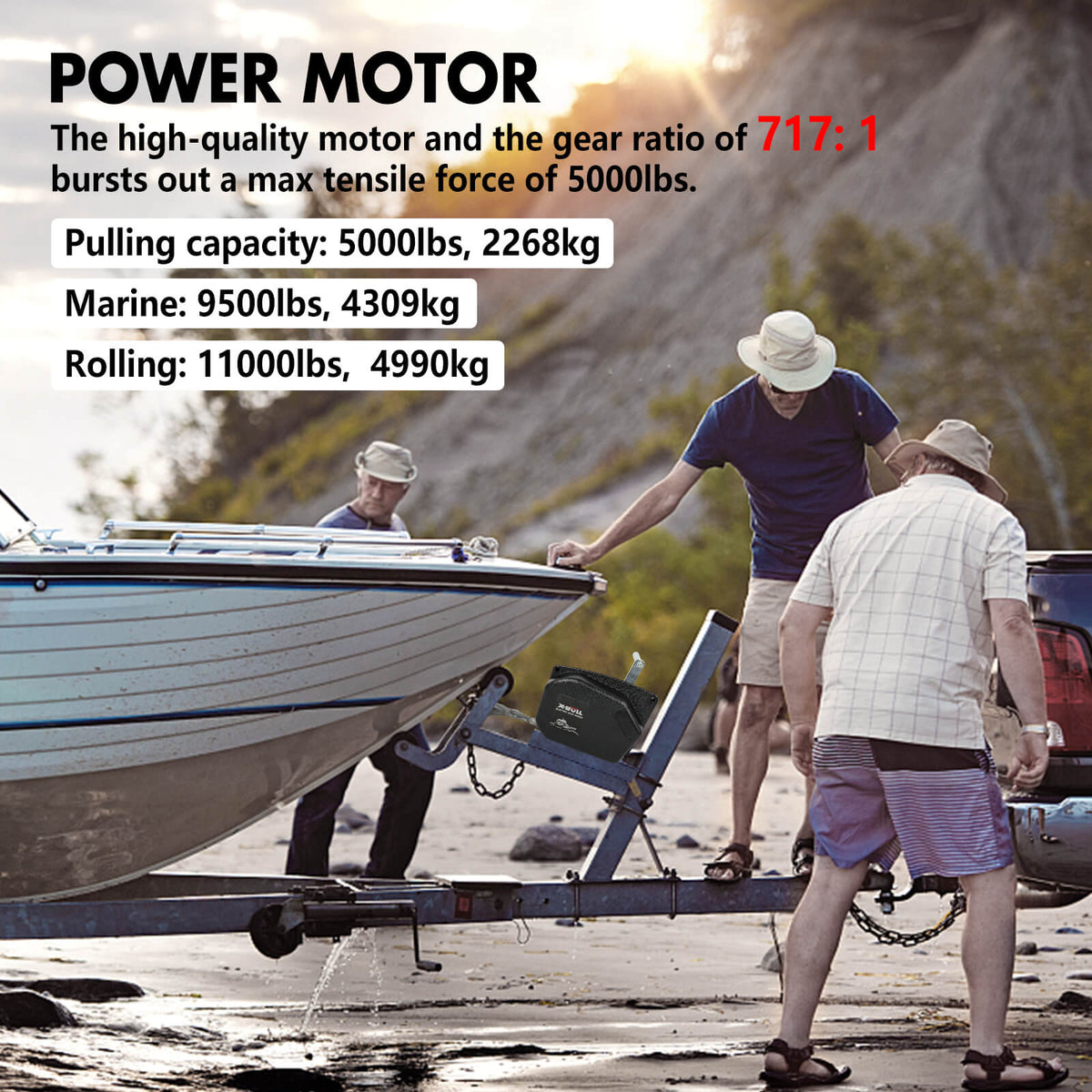 X-BULL 5000LBS Electric Boat Winch 12V | Portable Detachable | Marine Ship Trailer Winch