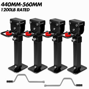 X-BULL 4x 440mm Drop Down Corner Legs with Handle | Steel Base | Caravan Stabilizer | Black