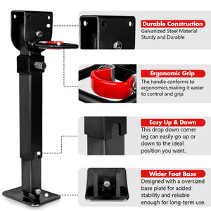 X-BULL 4x 440mm Drop Down Corner Legs with Handle | Steel Base | Caravan Stabilizer | Black
