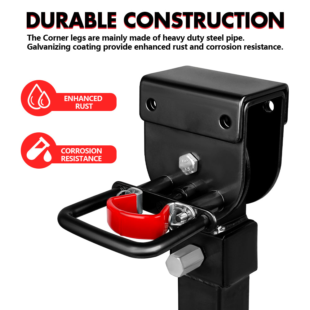 X-BULL 4x 440mm Drop Down Corner Legs with Handle | Steel Base | Caravan Stabilizer | Black