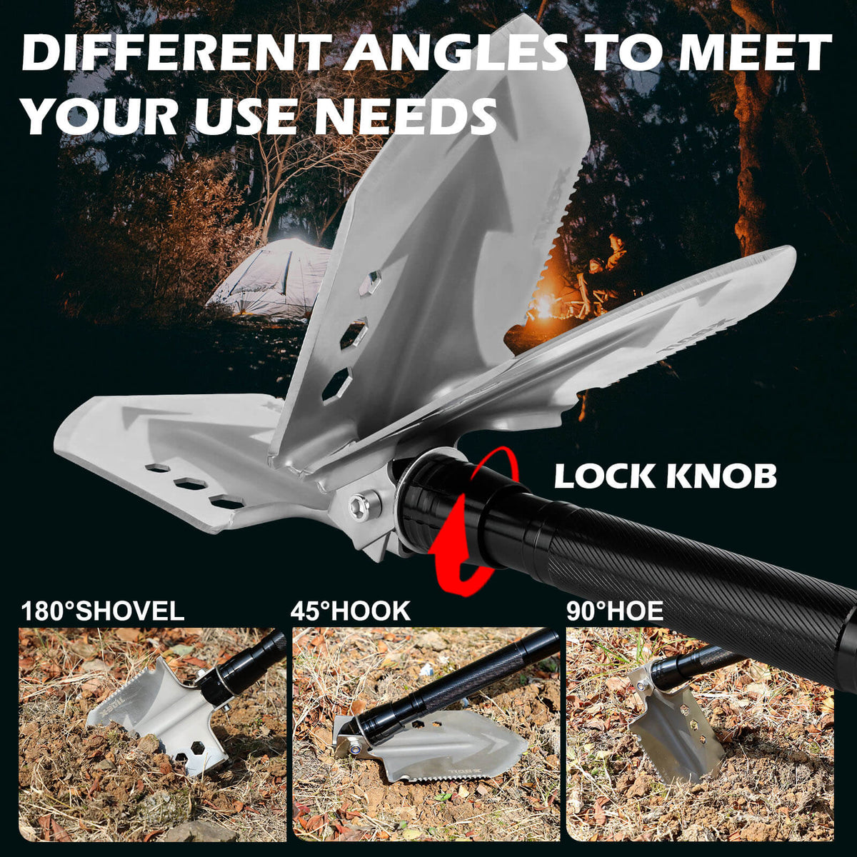 X-BULL Folding Shovel | Outdoor Camping & Survival Tool | Multifunction Military Design
