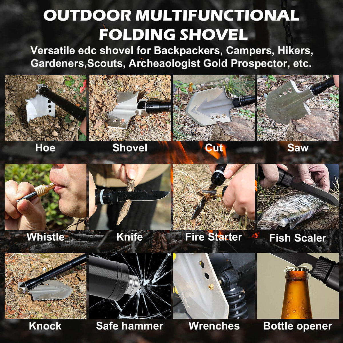 X-BULL Folding Shovel | Outdoor Camping & Survival Tool | Multifunction Military Design