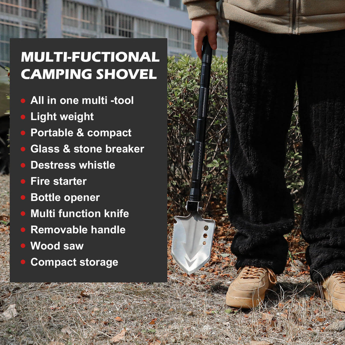 X-BULL Folding Shovel | Outdoor Camping & Survival Tool | Multifunction Military Design
