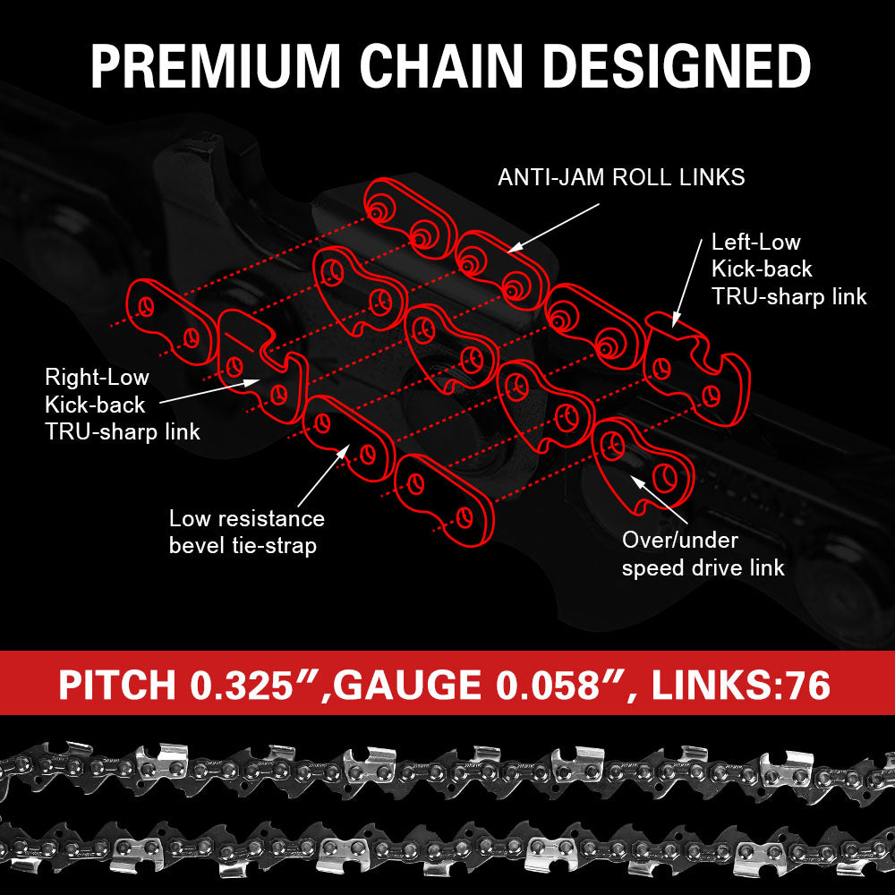 X-BULL Chainsaw Bar & Chain | 20" | 0.325 Pitch | 76 Link | Universal Fit