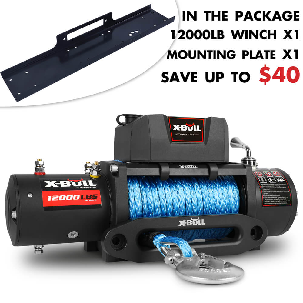 X-BULL 12000LBS Electric Winch 12V | 4x4 Synthetic Rope | 4WD Car with Winch Mounting Plate