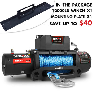 X-BULL 12000LBS Electric Winch 12V | 4x4 Synthetic Rope | 4WD Car with Winch Mounting Plate