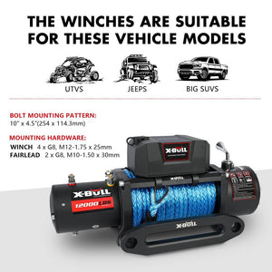 X-BULL 12000LBS Electric Winch 12V | 4x4 Synthetic Rope | 4WD Car with Winch Mounting Plate