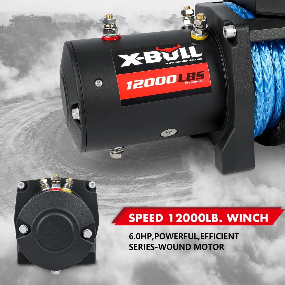 X-BULL 12000LBS Electric Winch 12V | 4x4 Synthetic Rope | 4WD Car with Winch Mounting Plate