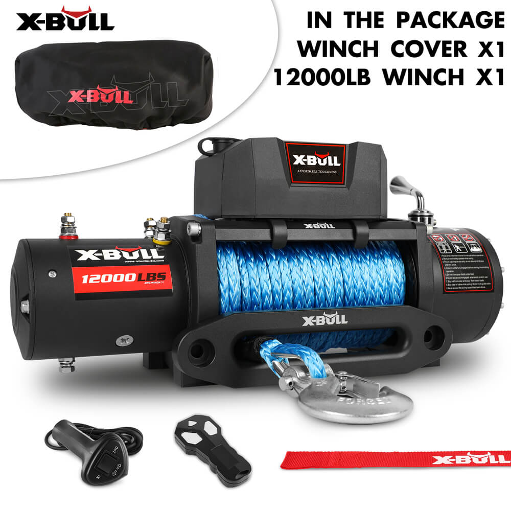X-BULL 12V Electric Winch | 12000LBS Synthetic Rope | 4WD Jeep with Winch Cover