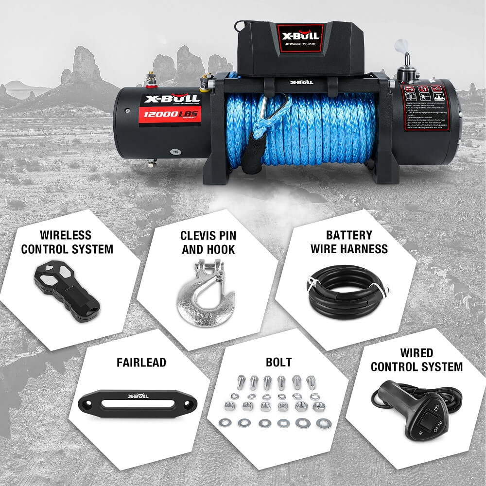 X-BULL 12V Electric Winch | 12000LBS Synthetic Rope | 4WD Jeep with Winch Cover