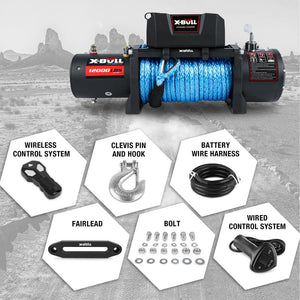 X-BULL 12V Electric Winch | 12000LBS Synthetic Rope | 4WD Jeep with Winch Cover