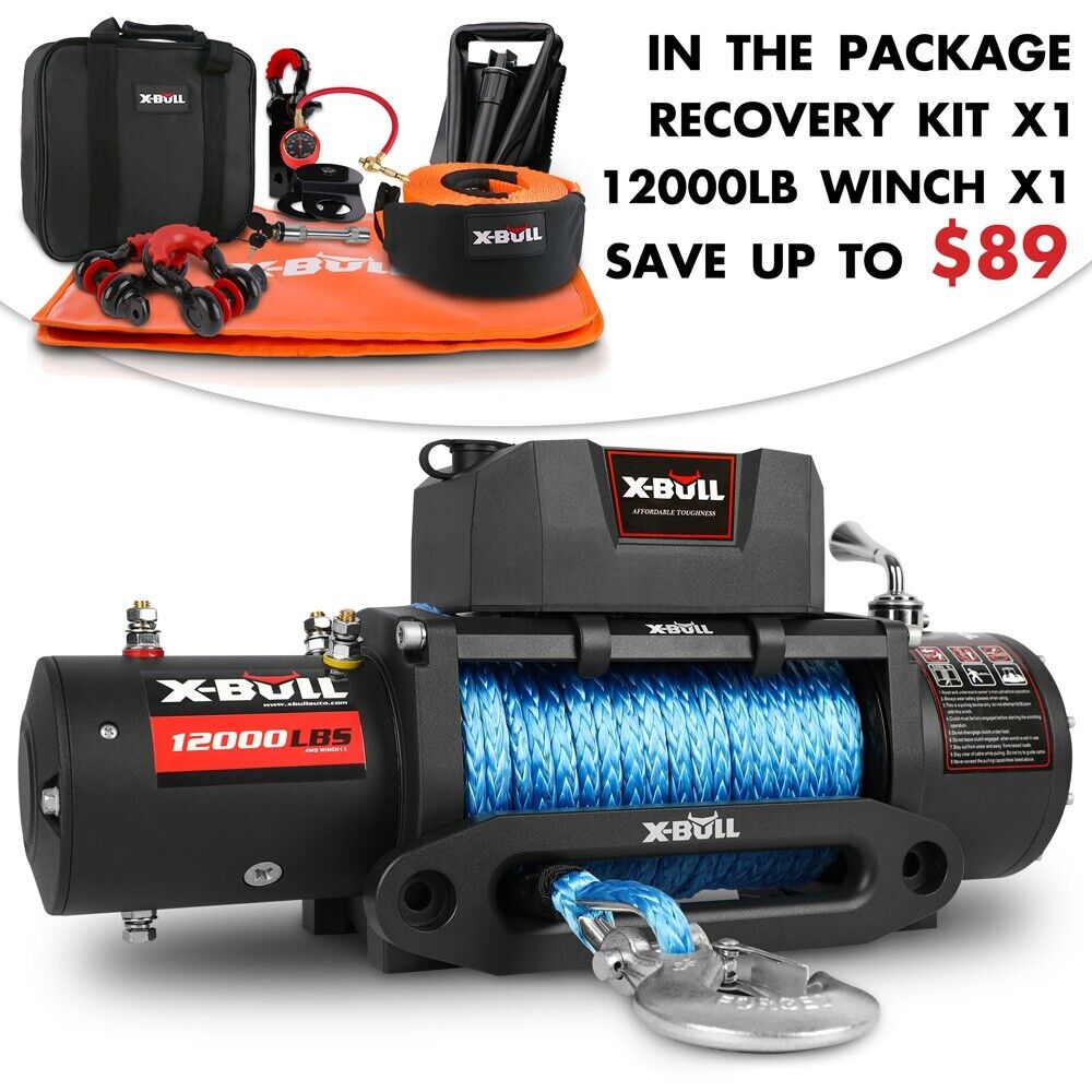 X-BULL Electric Winch 12000LB/5454kg 12V | With 4WD Recovery Kits | 11 PCS Offroad