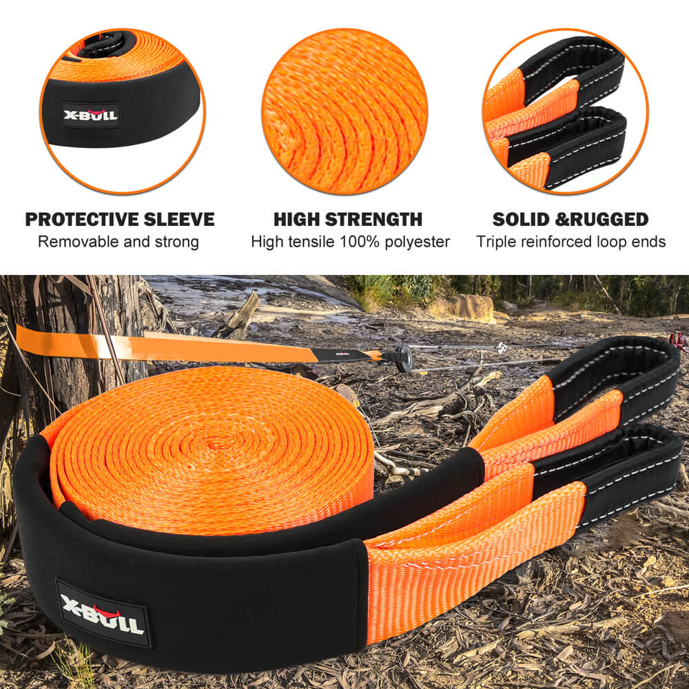 X-BULL 4WD Recovery Kit | Snatch Strap + Soft Shackles + Folding Shovel | 4x4 Survival Gear
