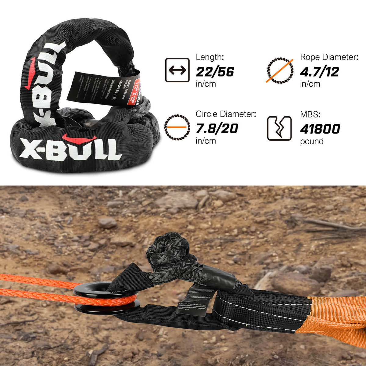 X-BULL 4WD Recovery Kit | Snatch Strap + Soft Shackles + Folding Shovel | 4x4 Survival Gear