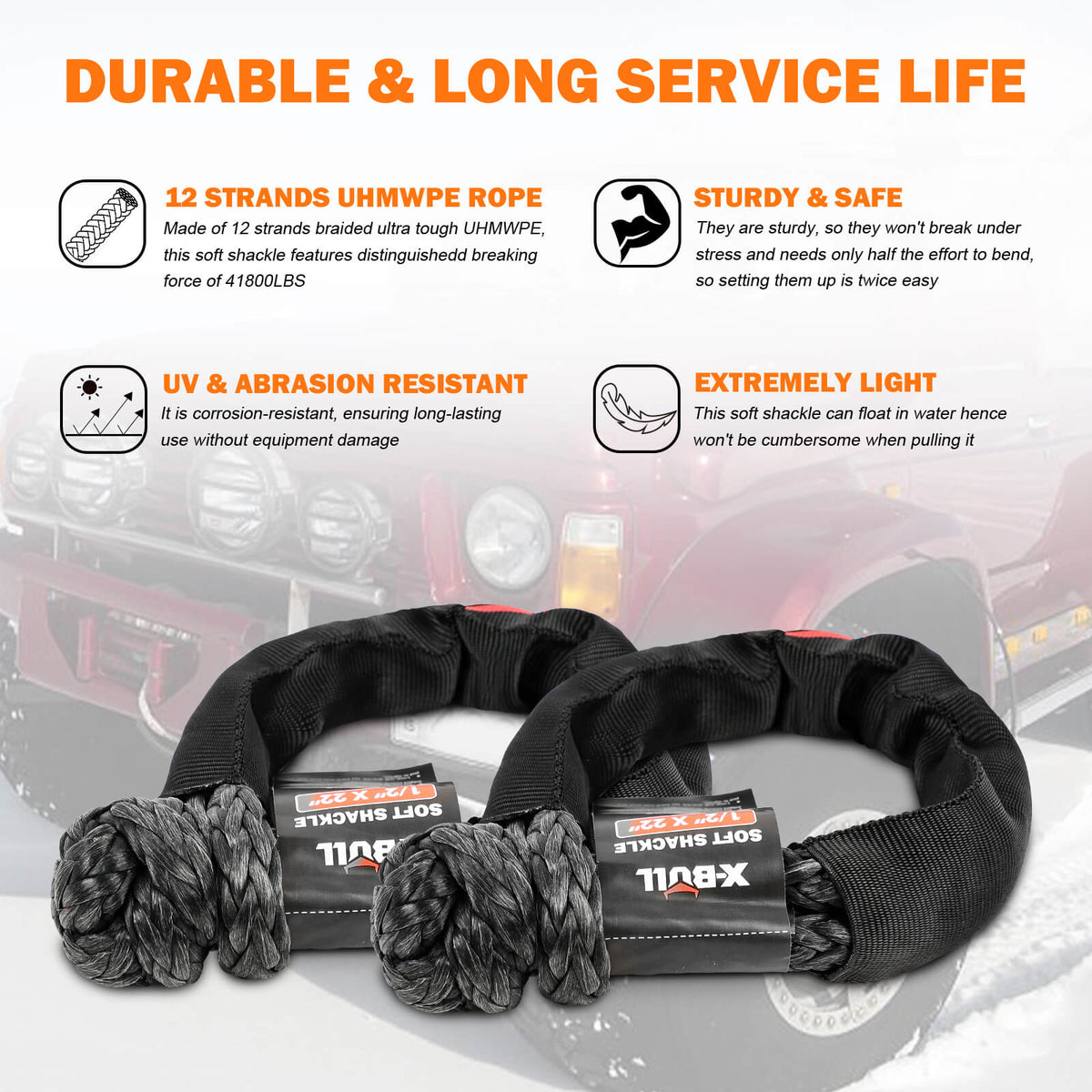 X-BULL 4WD Recovery Kit | Snatch Strap + Soft Shackles + Folding Shovel | 4x4 Survival Gear