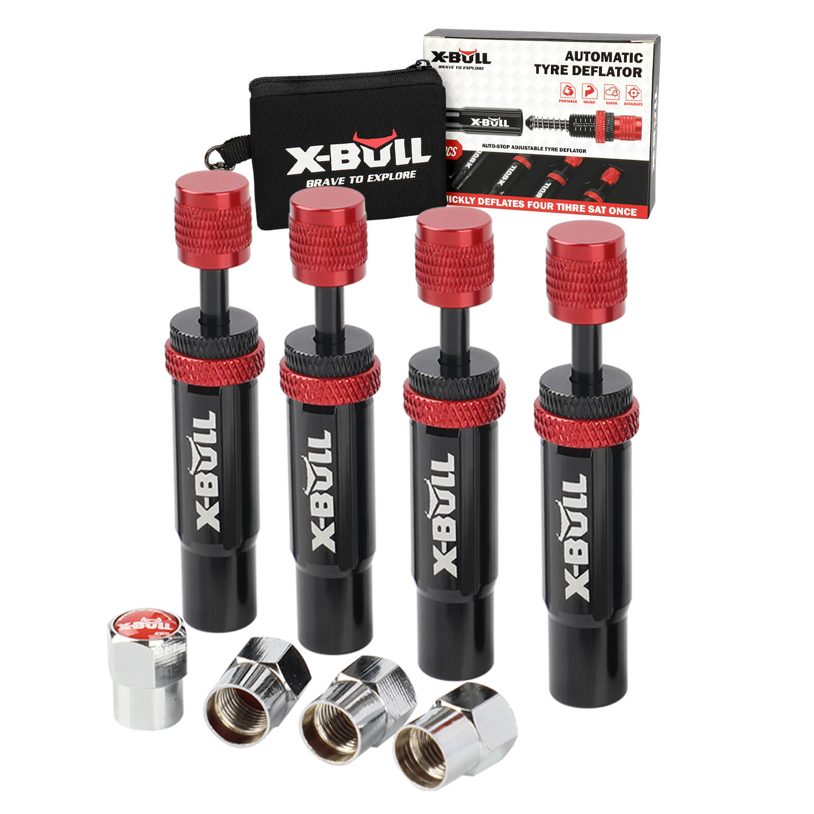 X-BULL 4PCS Tyre Deflators | Air Quick Deflator | Adjustable 10-30 PSI | Tire Valve